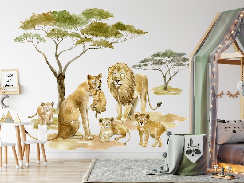 Savanna Lion Family Wall Sticker Decal Children's Room Safari Wild ...