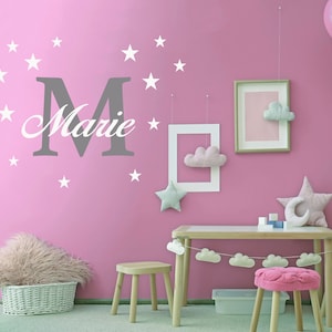 Adhesivo de pared con el nombre deseado, con estrellas en la pared, adhesivo de pared, adhesivo de pared DIY para habitación de niños, habitación de bebé