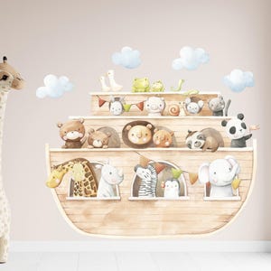Wall sticker for children's room: Noah's Ark, wild cute animals, ship, cloud, baby room wall sticker, Animals Art Noah Wall Sticker Watercolor K1803