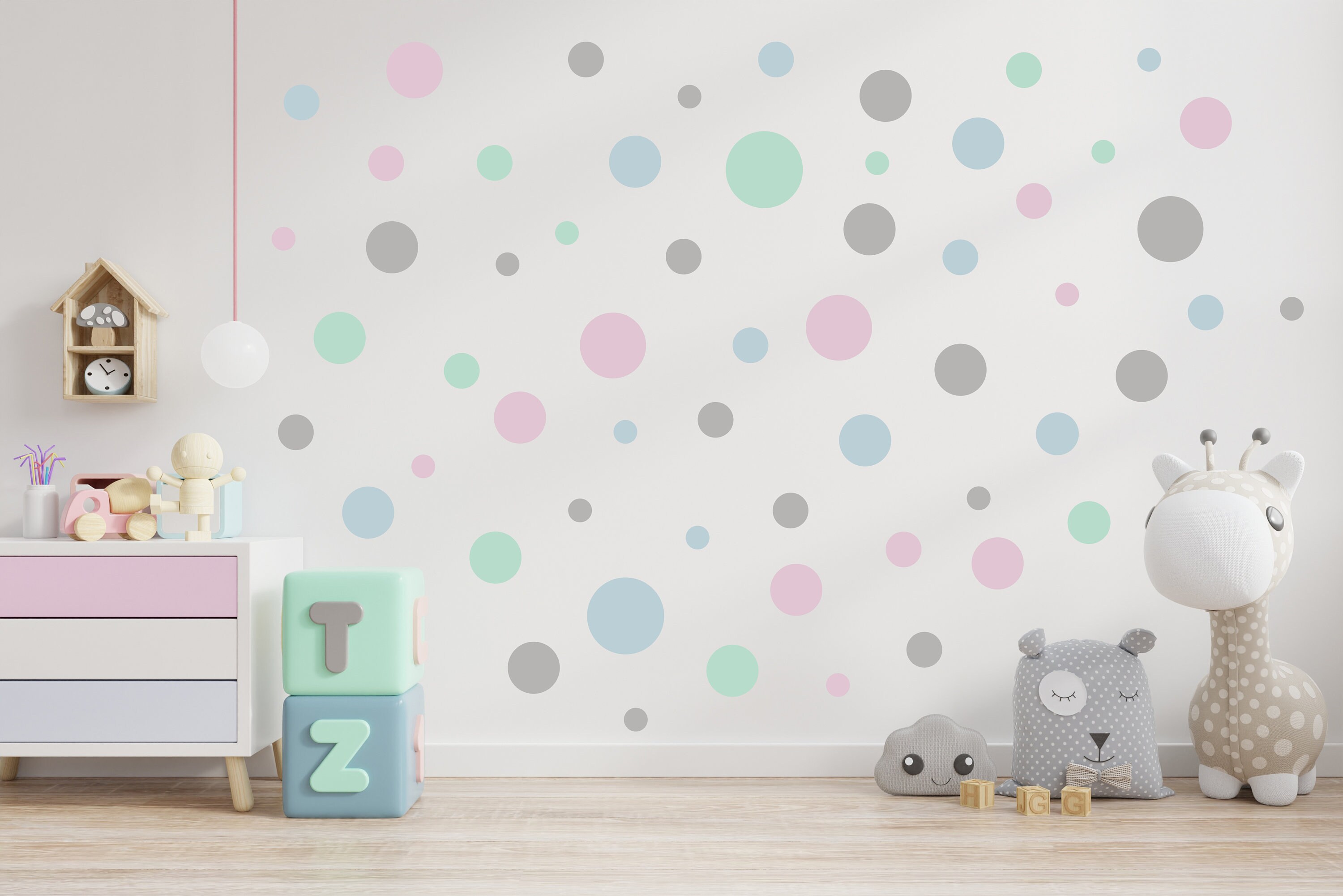 Points Circles Set 168 pieces on the wall Wall decal Polka dots Baby room Children's room Wall sticker Wall sticker Pastel set - 4x DINA4