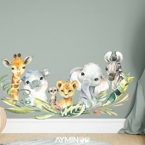 Wall sticker children&#39;s room wild cute animals safari tropical baby room wall sticker children&#39;s room watercolor jungle wall sticker decoration K1805