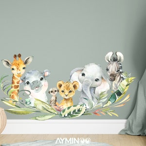 Wall Decal Nursery Wild Cute Animals Safari Tropical Baby Room Wall Sticker Nursery Watercolor Jungle Wall Sticker Deco K1805