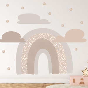 Wall Decal Children's Room Beige Rainbow with Dots Circles Clouds Boho Sticker Wall Sticker Baby Room Girl's Room K2041 in Natural Tones