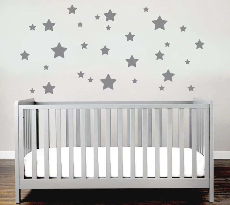 Muursticker sterren 30 stuks voor babykamer kinderkamer muursticker vinyl DIY muur tattoo grijs, beige en andere kleuren afbeelding 1