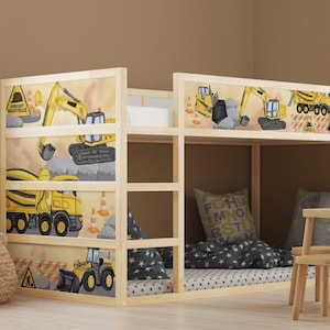 Pegatina de excavadora para cama IKEA Kura, habitación infantil, obra, camión hormigonera, sala de juegos, cama KB3032