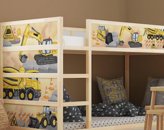 Excavator sticker suitable for IKEA Kura bed, children's room sticker, construction site, cement mixer truck, playroom decoration, bed sticker KB3032