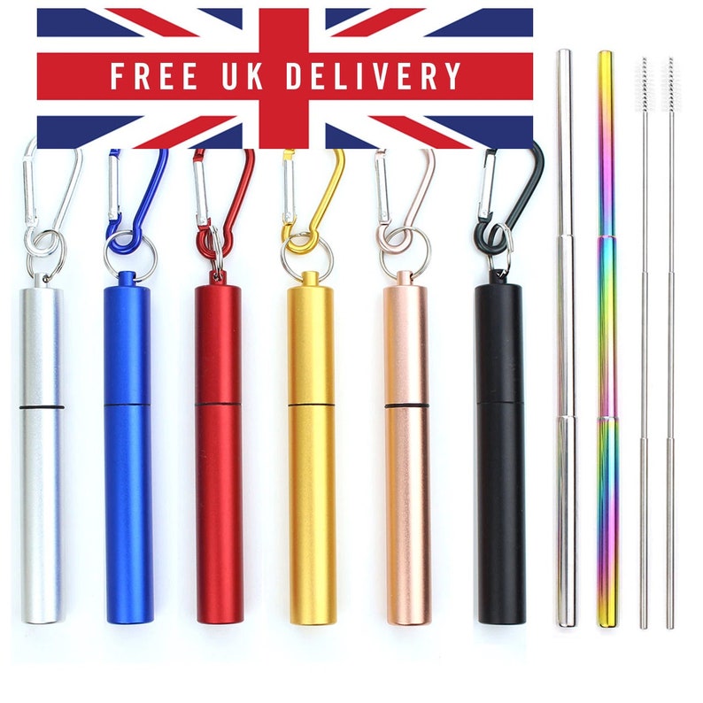 Telescopic Straw Reusable Straw Collapsible Straw Metal Straw Brush & Case UK image 1