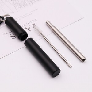Telescopic Straw Reusable Straw Collapsible Straw Metal Straw Brush & Case UK Black/Silver straw