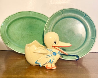 Vintage McCoy pottery duck planter platter & plates.