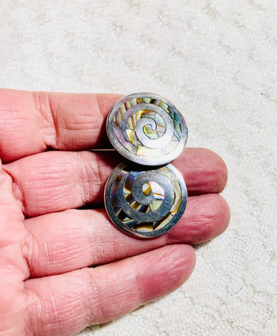 Antique to Vintage Inlaid abalone & sterling silv… - image 6