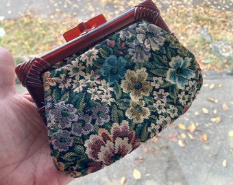 Antique tapestry clutch hand bag purse from 1920’s Art Deco era.