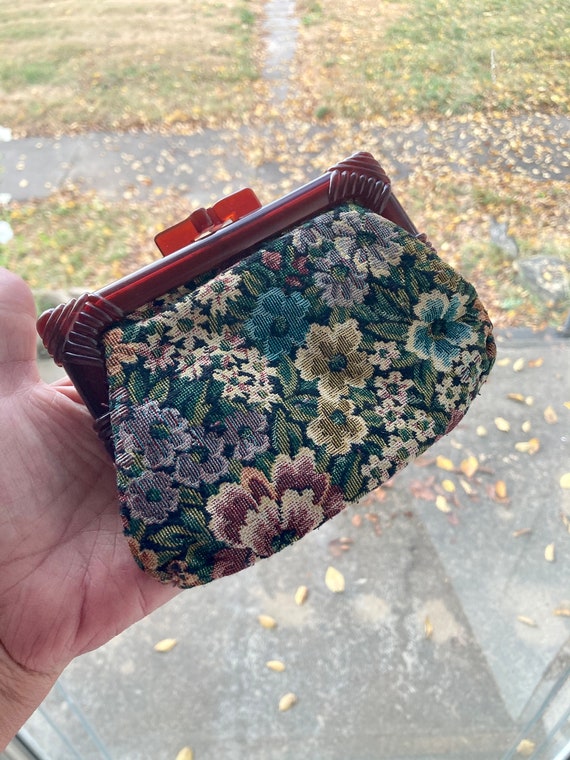 Antique tapestry clutch hand bag purse from 1920’s