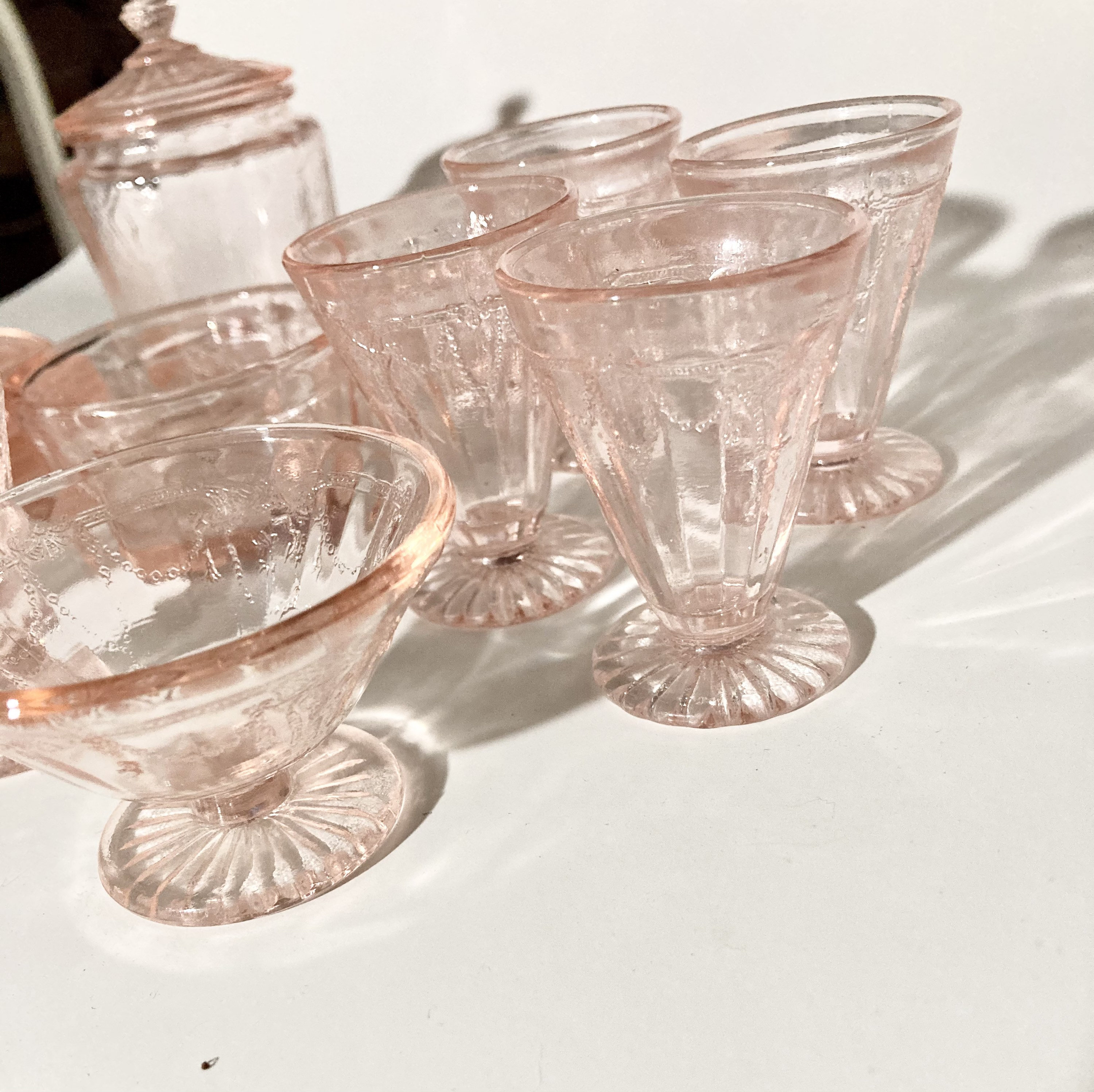 16 Piece Pink Depression Glass Serving Set Rare Pink Cameo Pattern