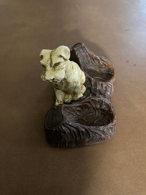 Antique schnauzer dog trinket dish statue sculptur