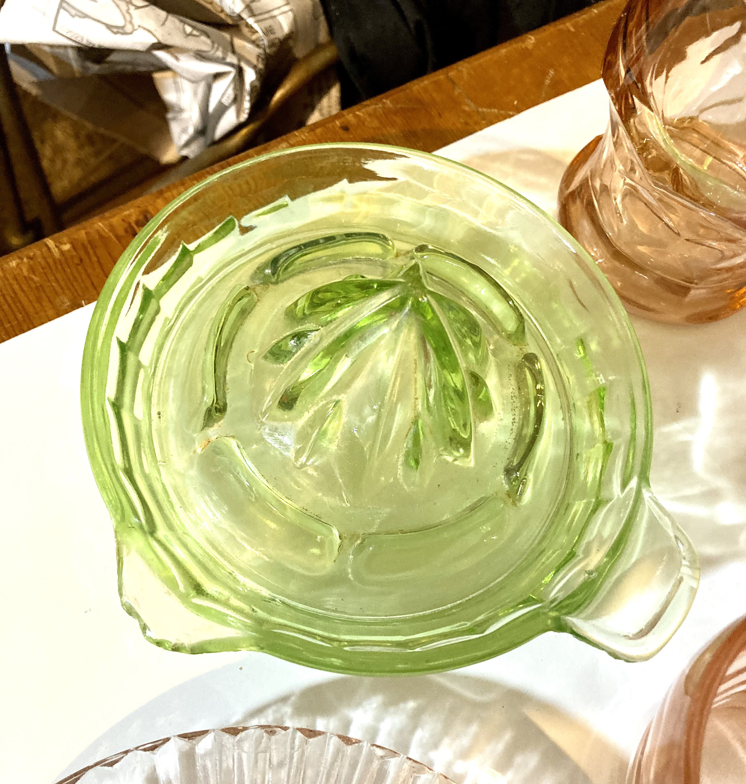 Pink & Green Depression Glass Decanter Set Plates Bowls Etsy