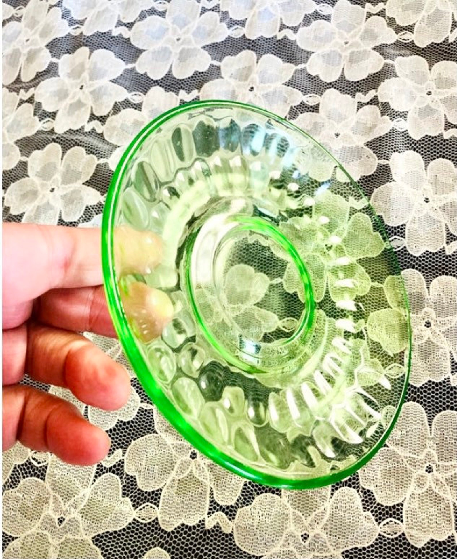 Pink & Green Depression Glass Decanter Set Plates Bowls Etsy