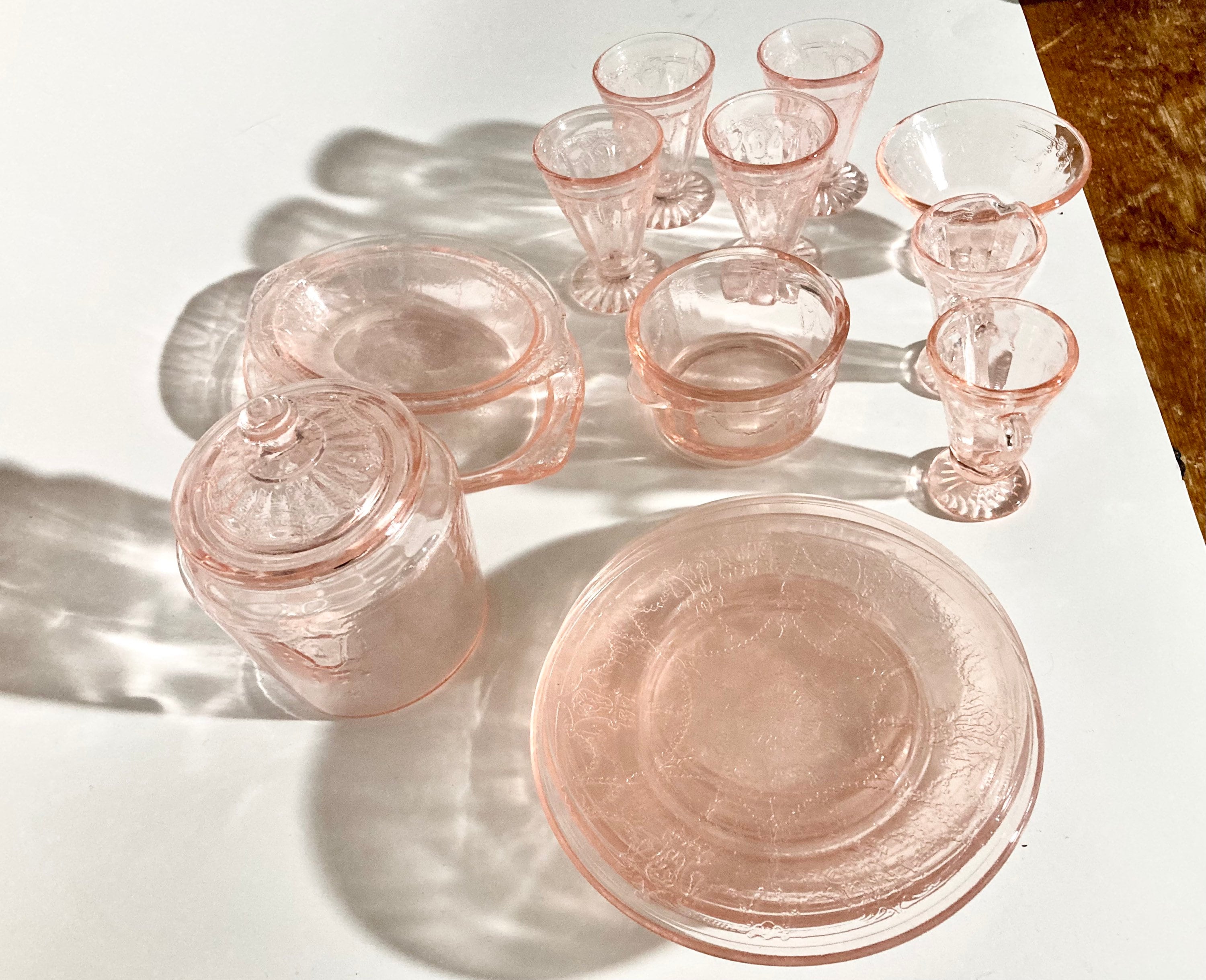 16 Piece Pink Depression Glass Serving Set Rare Pink Cameo Pattern