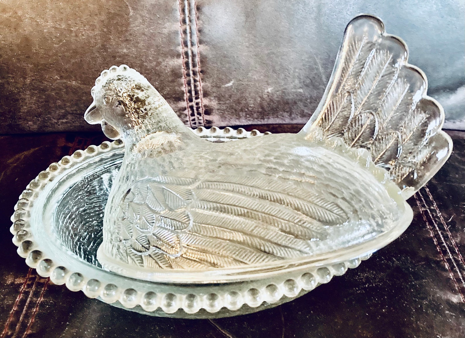 Glass Chicken Candy/butter Covered Dish. Hen on Nest. Clear Etsy
