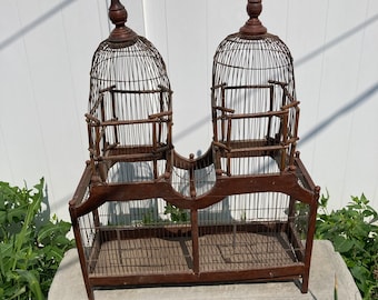 Huge Authentic Antique Victorian two tiered bird cage with two doors & bottom tray.