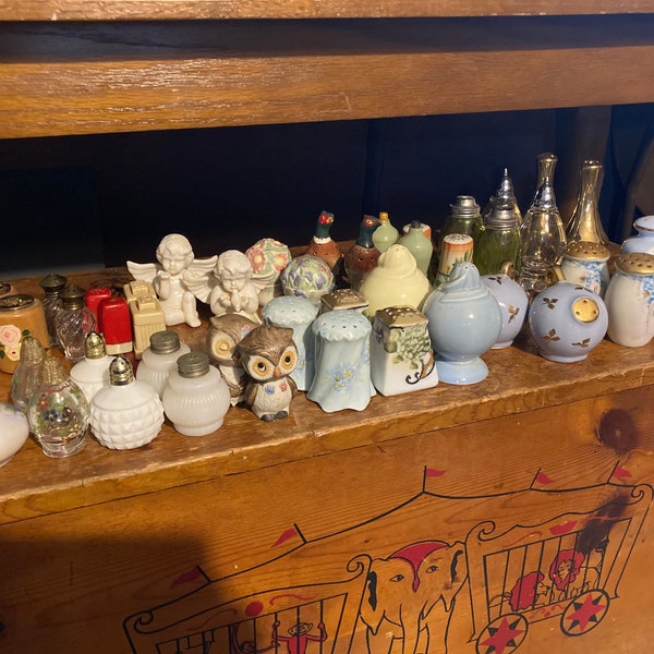 Antique salt & pepper shakers made in Germany. A few are vintage, early USA, Japan, Heisey, depression glass, etc.