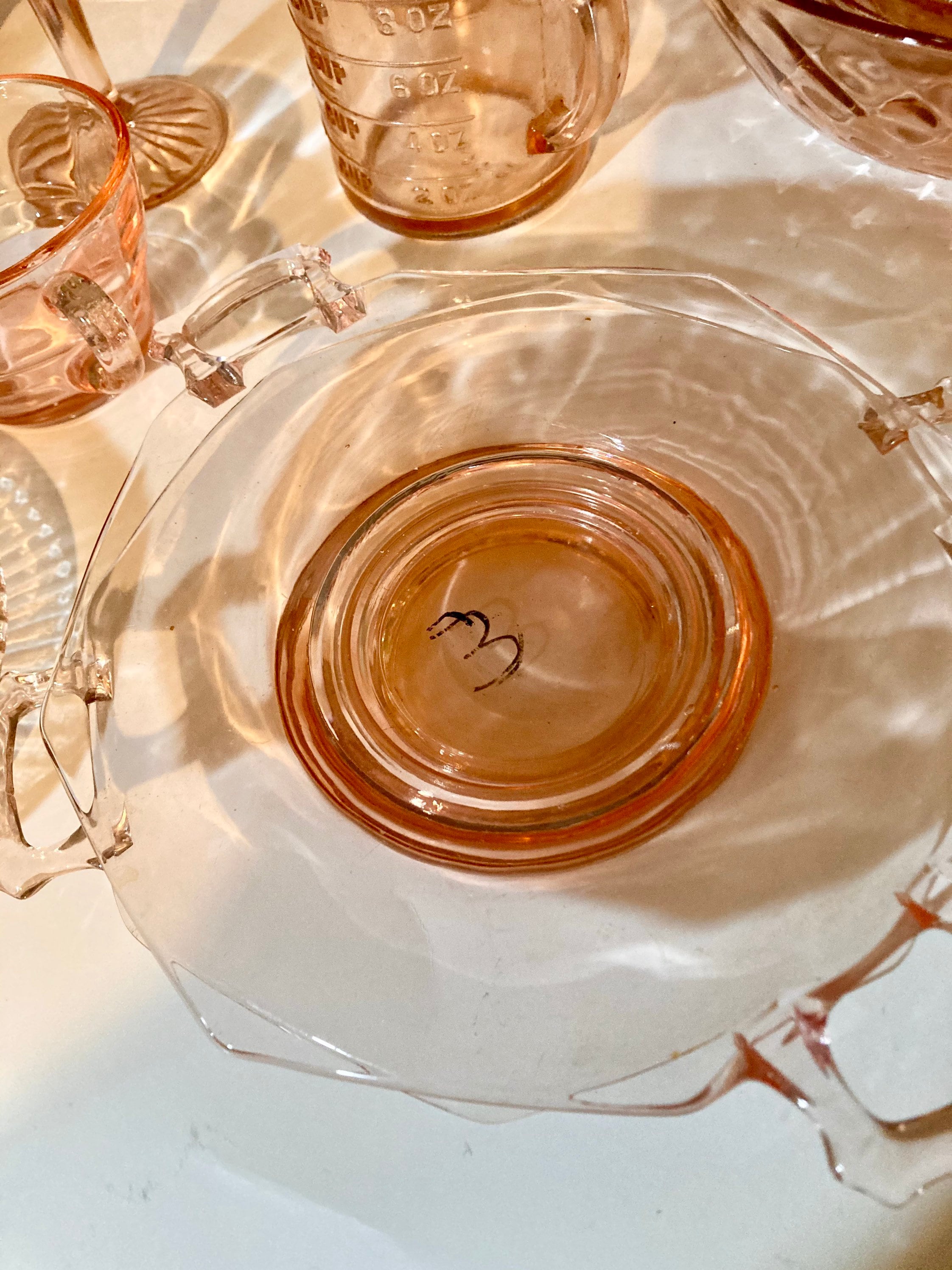 Pink & Green Depression Glass Decanter Set Plates Bowls Etsy