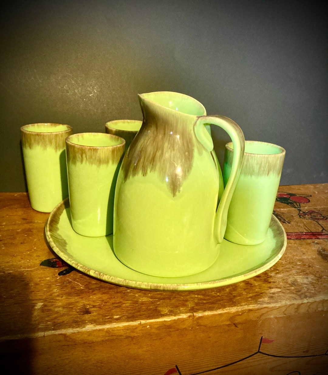 Vintage Jaska of California Glazed Ceramics Green & Brown Dripping ...