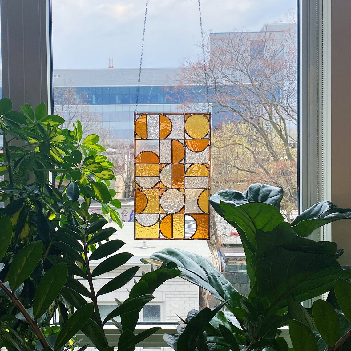 Orange Circles Leaded Stained Glass Panel Etsy