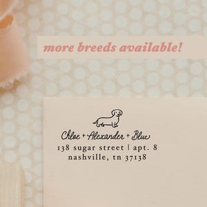 Personalized Dog Return Address Stamp • Custom Pet Mail Stamper • Dachshund + 35 More Breeds • Self Inking or Wood