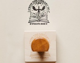Dragon Library Stamp, Fantasy Book Lover Gift for Her, Ex Libris Rubber Stamp, Personalized Stamp, Teacher Gift