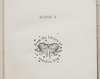 Moth Library Stamp, Book Lover Gift for Her, Goth Witchy Ex Libris Rubber Stamp, Personalized Stamp, Custom Christmas Gift