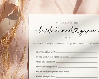 Who Knows the Bride and Groom Best, Who Knows the Couple Best, Bridal Shower Game, Printable & Editable, Edit with Templett