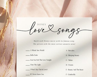 Love Song Bridal Shower Game, Printable Wedding Shower Quote Games, Match Love Songs Quotes, Editable, Instant Download, Edit with Templett