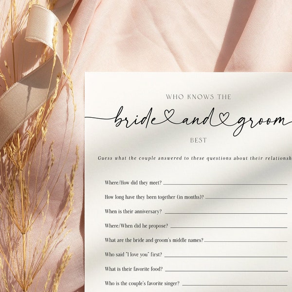 Who Knows the Bride and Groom Best, Who Knows the Couple Best, Bridal Shower Game, Printable & Editable, Edit with Templett