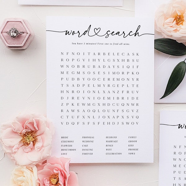 Bridal Word Search Game, Minimalist Bridal Shower Word Find Game, Wedding Word Puzzle, Instant Download, Editable with Templett