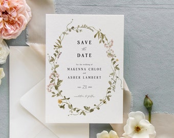 Wildflower Save the Date, Floral Save the Date, Wildflower Wedding Save the Date Template, Printable Pressed Flower Save the Date, Chloe