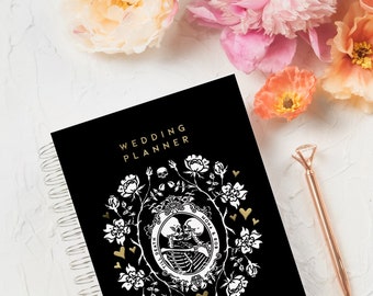 Gothic Hochzeit Planer Buch, Halloween Hochzeitsplaner, Echte Goldfolie, Hochzeit Hardcover Buch, Beste Freundin Hochzeitsgeschenk an Braut, Mona