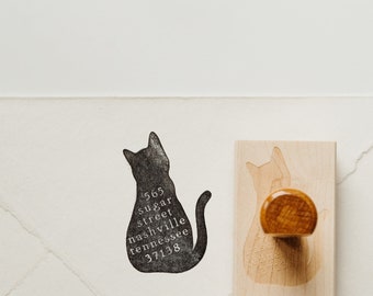 Cat Return Address Stamp, Custom Rubber Stamp, Self-Inking Personalized Stamp, Cat Lover Gift