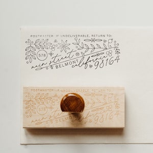 Elegante retouradres rubberen stempel, hoek, sierlijk, groot, Boho stempel voor bruiloftsuitnodiging enveloppen, op maat en handgemaakt