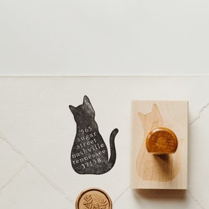 Cat Return Address Stamp, Custom Rubber Stamp, Self-Inking Personalized Stamp, Cat Lover Gift image 1