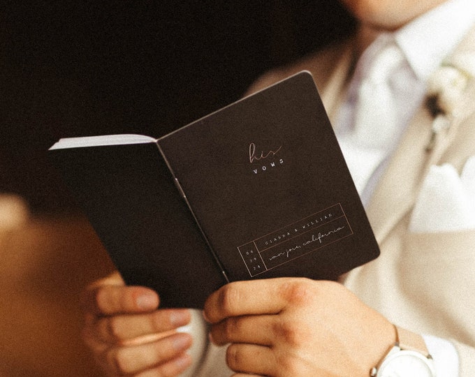 Black and White Wedding Vow Booklets Set, Personalized Vow Books, His and Her Modern Vows, Custom Vows, Gold Foil, - Gianna