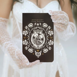 Gothic Wedding Officiant Boek, Halloween-bruiloftsboekje, Gepersonaliseerd Dominee-cadeau, Custom Lined Pastor Notebook Toast, Till Death, Mona