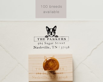 Dog Return Address Stamp, Personalized Address Stamp, Custom Pet Lover Gift, Eco Wood Stamp - Boston Terrier & more!