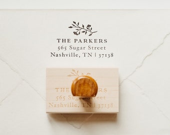 Botanical Return Address Stamp, Flowers Address Stamper, Housewarming Gift, Eco Maple  Wood Stamp OR Self Inking Stamp