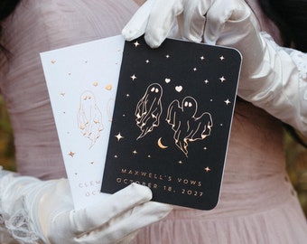 Till We Are Ghosts Vow Booklets Set, Till Death Do Us Part, Gothic Halloween Wedding, Personalized Vow Books, Custom Vows, Gold Foil