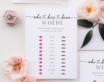 Bridal Shower Game Template, Who Has Been Where, Editable Modern Printable, Bachelorette Party Game, Wedding Shower Game, Editable Templett