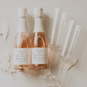 Bridesmaid Mini Champagne Labels Template, Printable Bottle Labels, Bridesmaid Gift Idea, Pairs Well With Bridesmaid Duties, Editable
