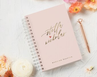 Blush Wedding Planner Book, Mauve Custom Wedding Planner, Real Gold Foil, Wedding Hard Cover Book, Best Friend Wedding Gift to Bride, Stella