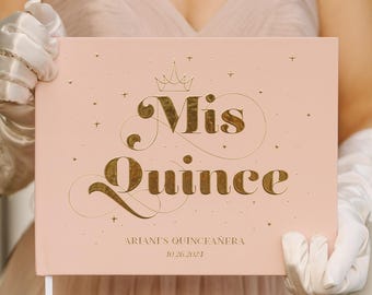 Libro de firmas de quinceañera con lámina dorada, álbum de firmas personalizado de Mis Quince, recuerdo de dulces 15, regalo rosa para fiesta de 15 años