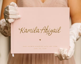 Baby Shower Guestbook, Pink Baby Girl Baby Shower Sign In Book, Custom Personalized Shower Keepsake, Advice Wishes Guest Book, Photo Album