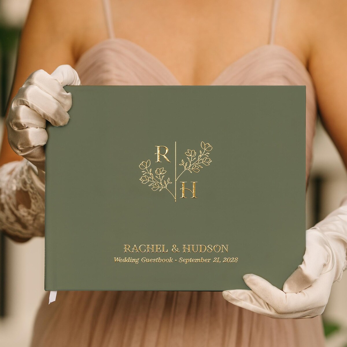 Minimalist Wedding Guest Book, Olive Green Personalized Hardcover Photo Album, Elegant Gold Foil Guestbook, Modern Wedding Keepsake Book - Etsy